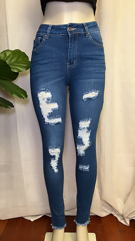 NAVY RIPPED JEANS